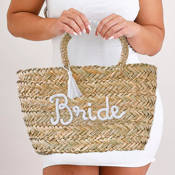 Woven Rattan Bride Bag with Tassels