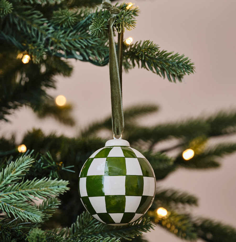 Hand Painted Checkerboard Christmas Bauble
