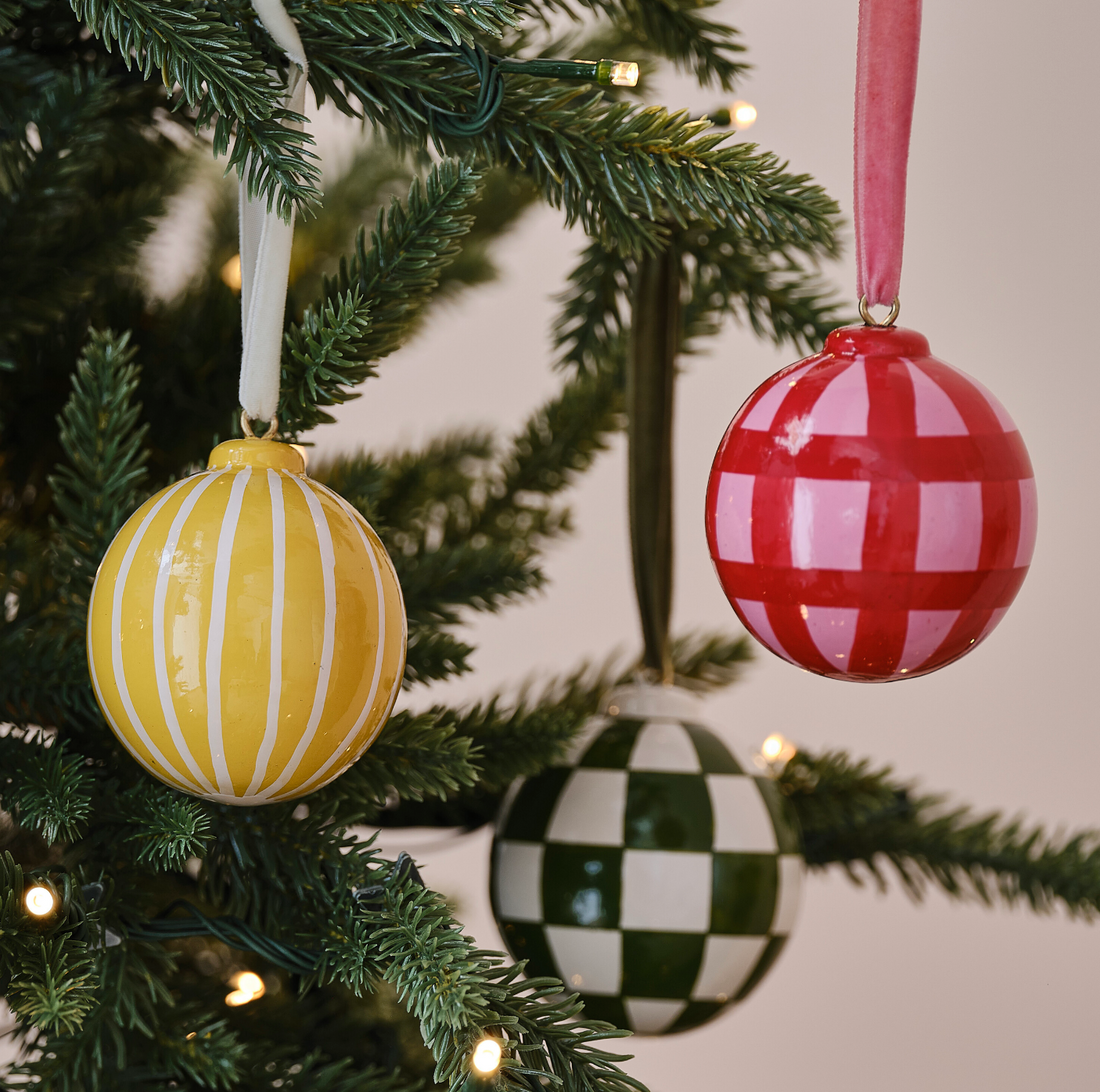 Hand Painted Checkerboard Christmas Bauble