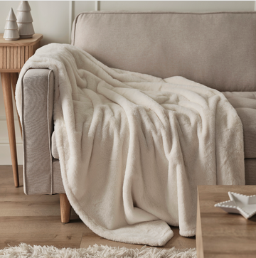 Cream Faux Fur Throw Blanket