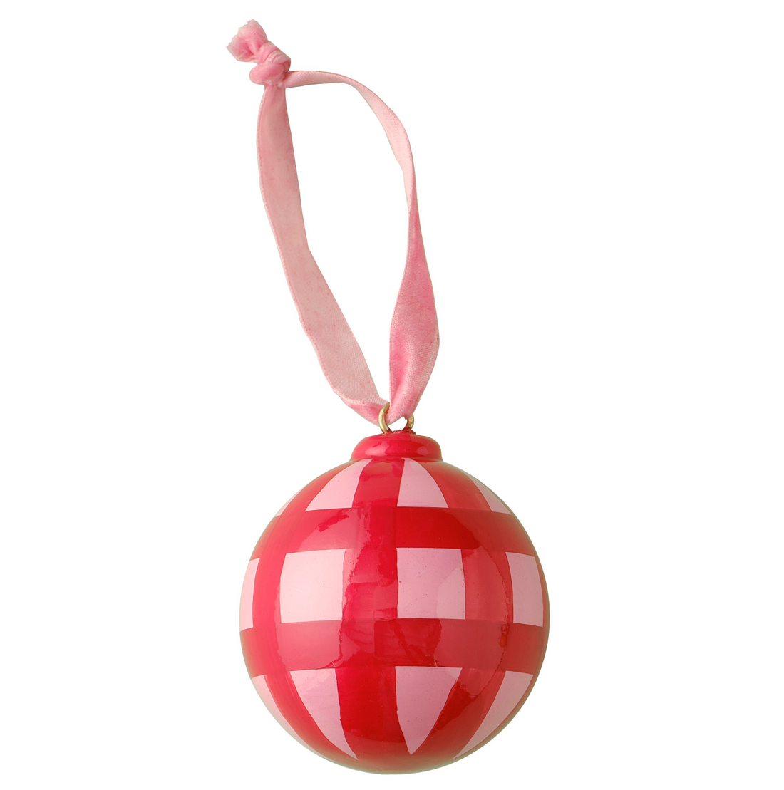 Hand Painted Gingham Christmas Bauble