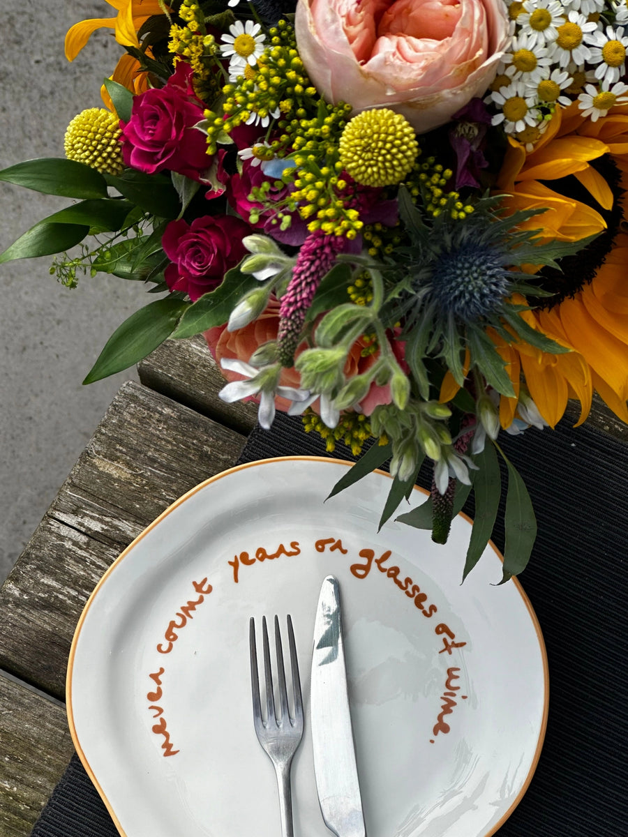 'Never Count Years of Glasses of Wine' Plate