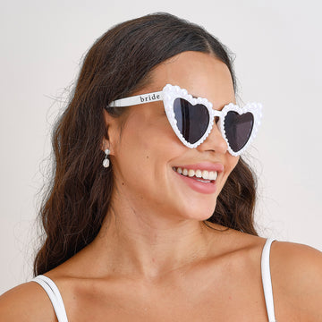 Pearl Embellished Heart Shaped Bride Sunglasses