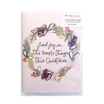 Pack of 6 Cute Christmas Wreath Cards